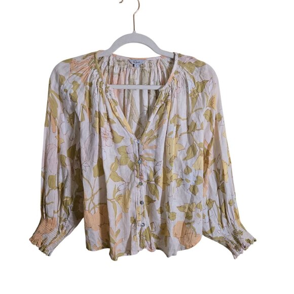 Rails Mariah Top Citrus Floral Linen Blend 3/4 Balloon Sleeve Size S - Picture 2 of 13